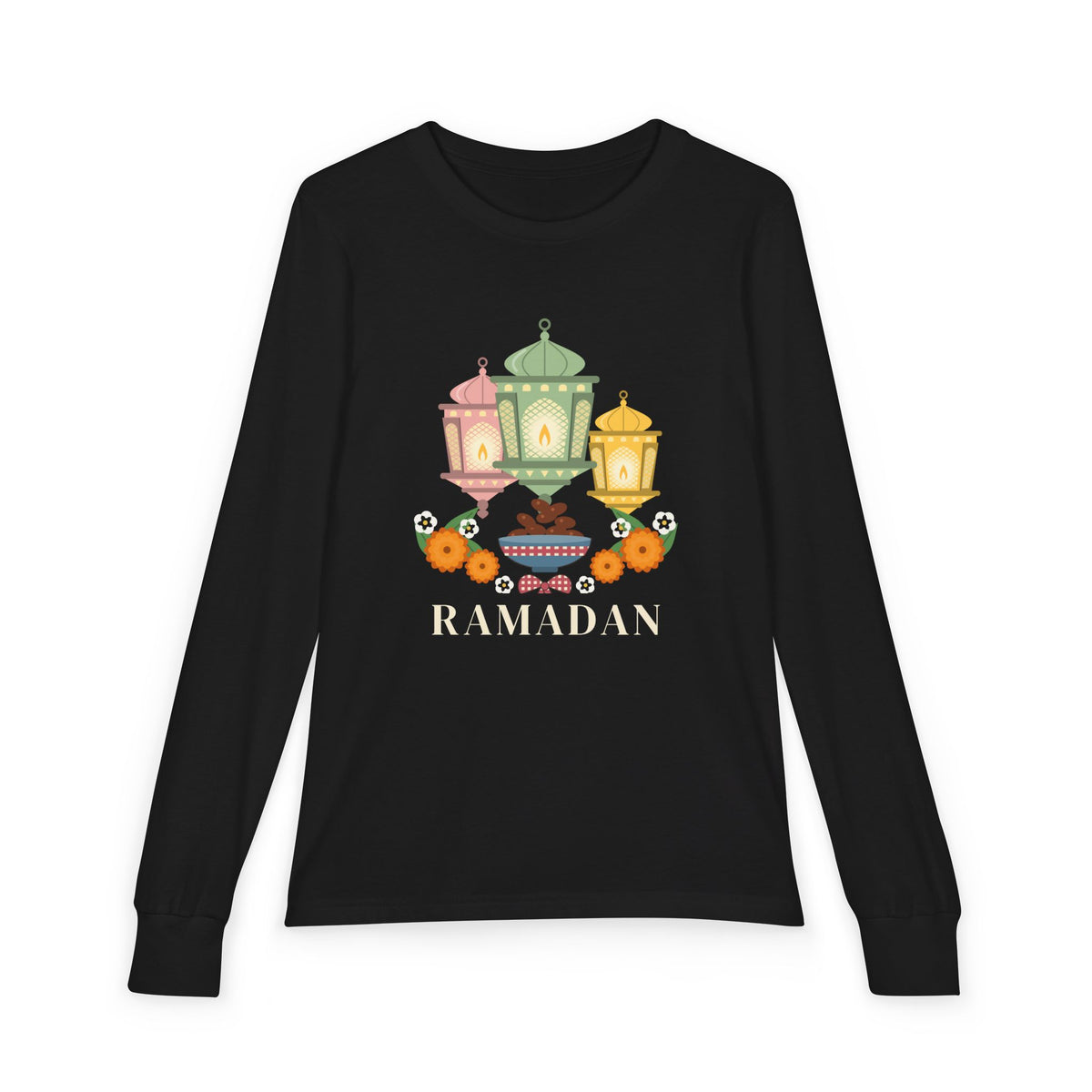 Ramadan Lantern Bouquet Kids Kids Long Sleeve Shirt in Black – AdabStars