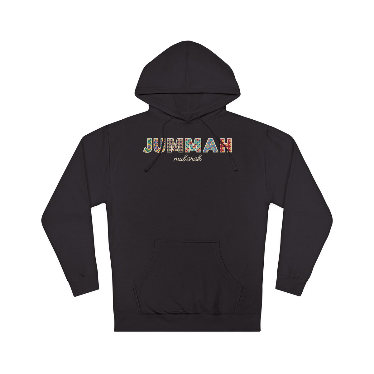 Jummah Mubarak Patterned Letters Islamic Hoodie in Black – AdabStars