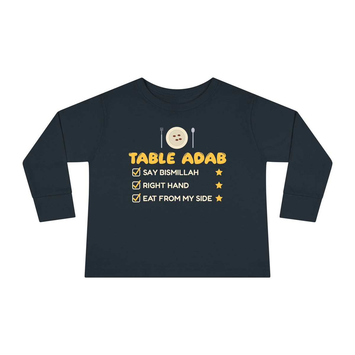 Table Adab Islamic Toddler Toddler Long Sleeve Shirt in Black – AdabStars