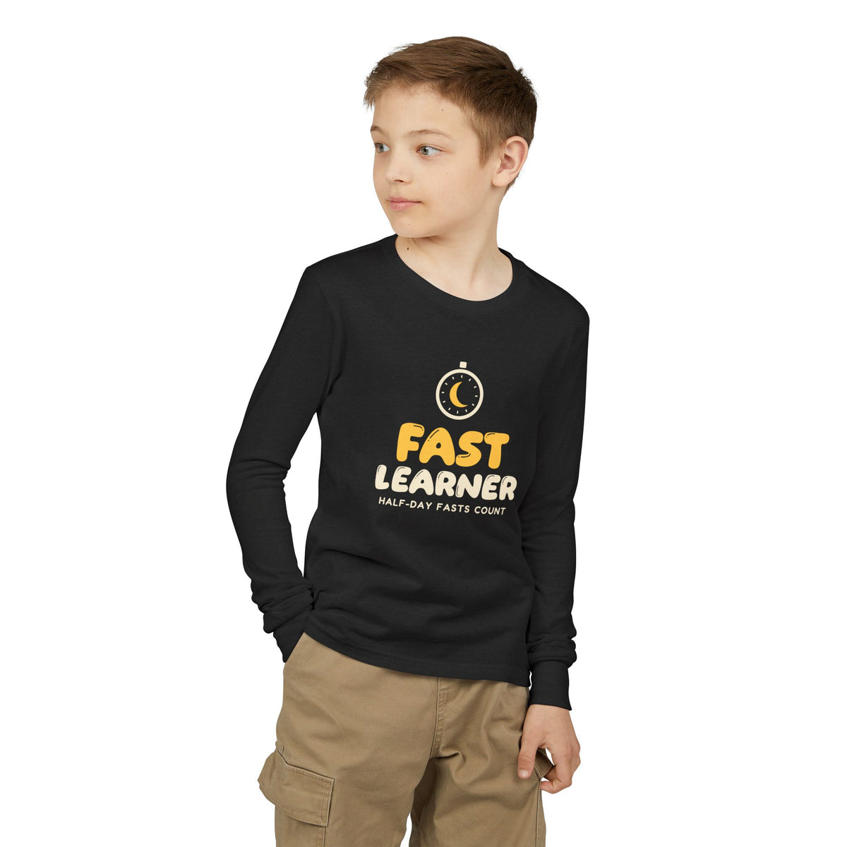 Fast Learner Ramadan Kids Long Sleeve Shirt | Ramadan Kids First Fasting Pun Stopwatch | AdabStars Islamic Kids Apparel