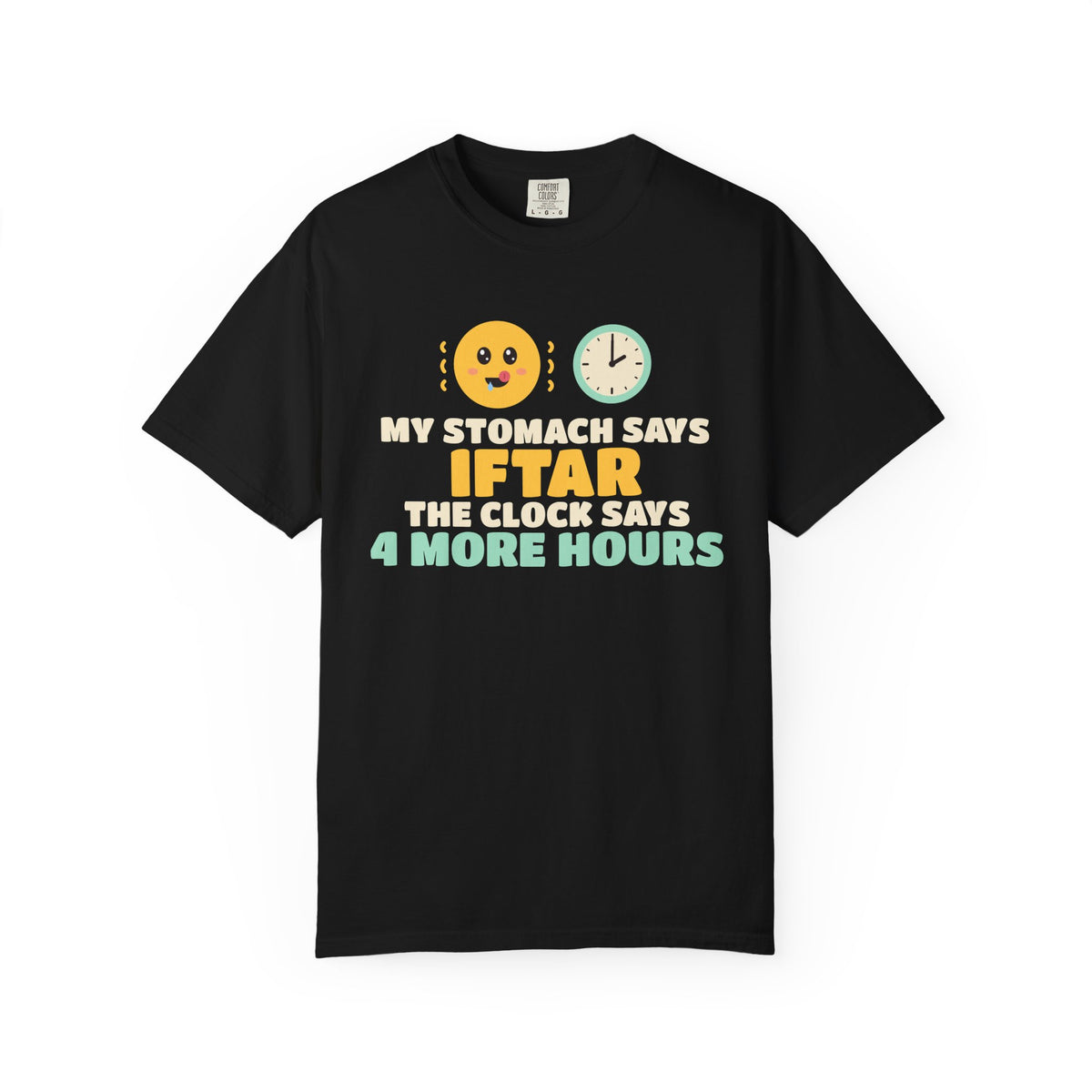 My Stomach Says Iftar Heavyweight Tee | Ramadan My Stomach Says Iftar Funny Fasting Clock Hungry | AdabStars Islamic Apparel