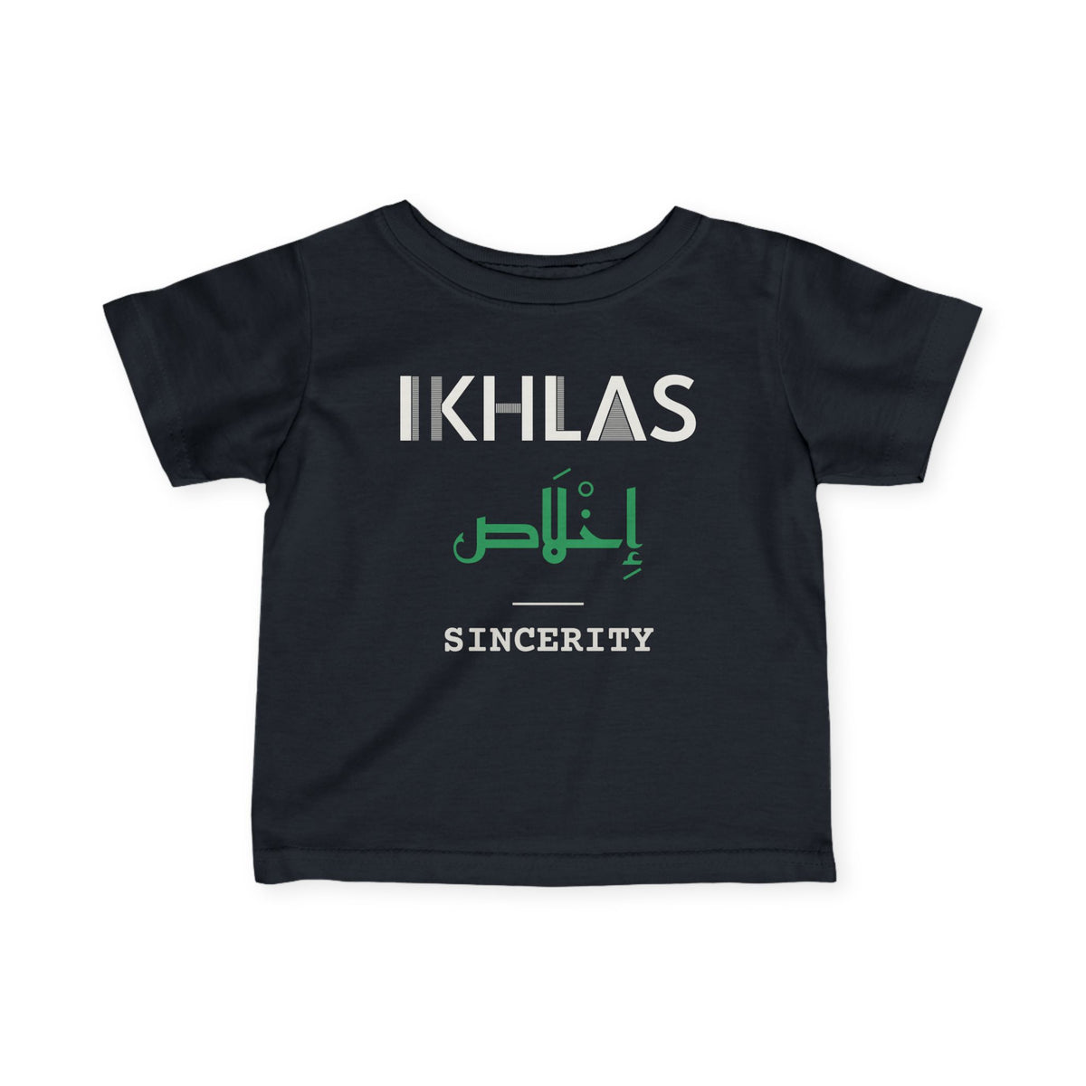 Ikhlas Dual Language with English Meaning Islamic Baby T-Shirt in Black – AdabStars