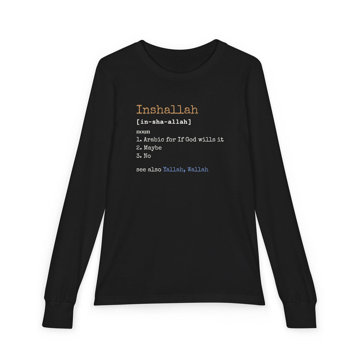 Inshallah Definition Islamic Kids Kids Long Sleeve Shirt in Black – AdabStars