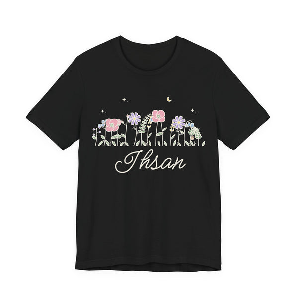 Ihsan Meadow Flowers Islamic Unisex T-Shirt in Black – AdabStars