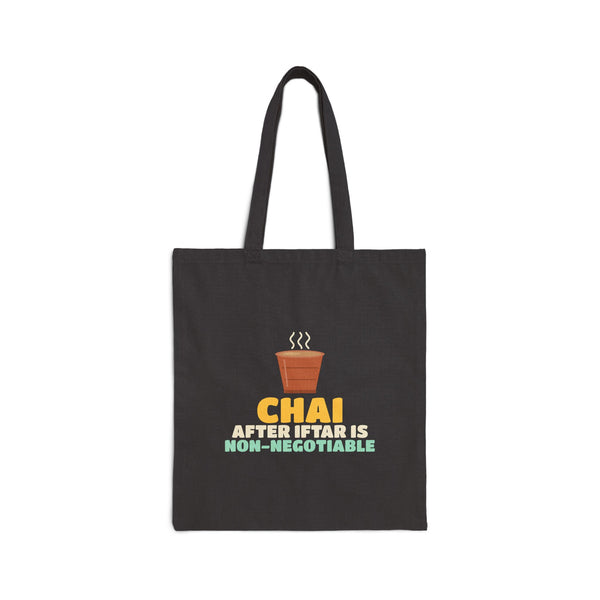 Chai After Iftar Is Non-Negotiable Canvas Tote Bag in Black, double-sided print – AdabStars
