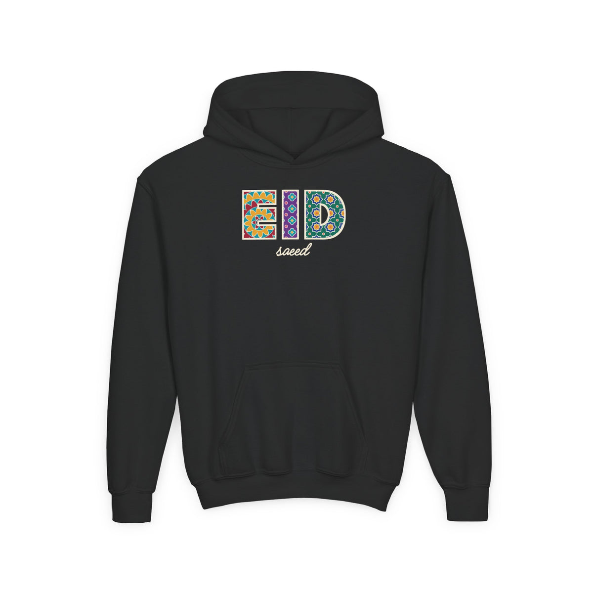 Eid Saeed Patterned Letters Kids Hoodie in Black – AdabStars