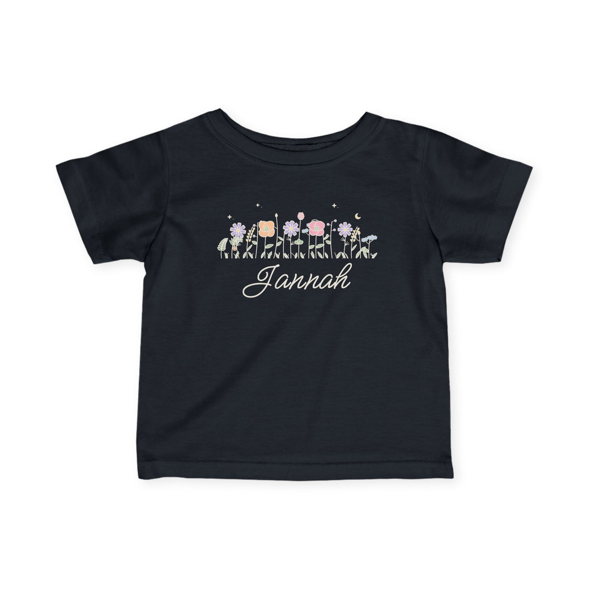 Jannah Meadow Flowers Islamic Baby T-Shirt in Black – AdabStars