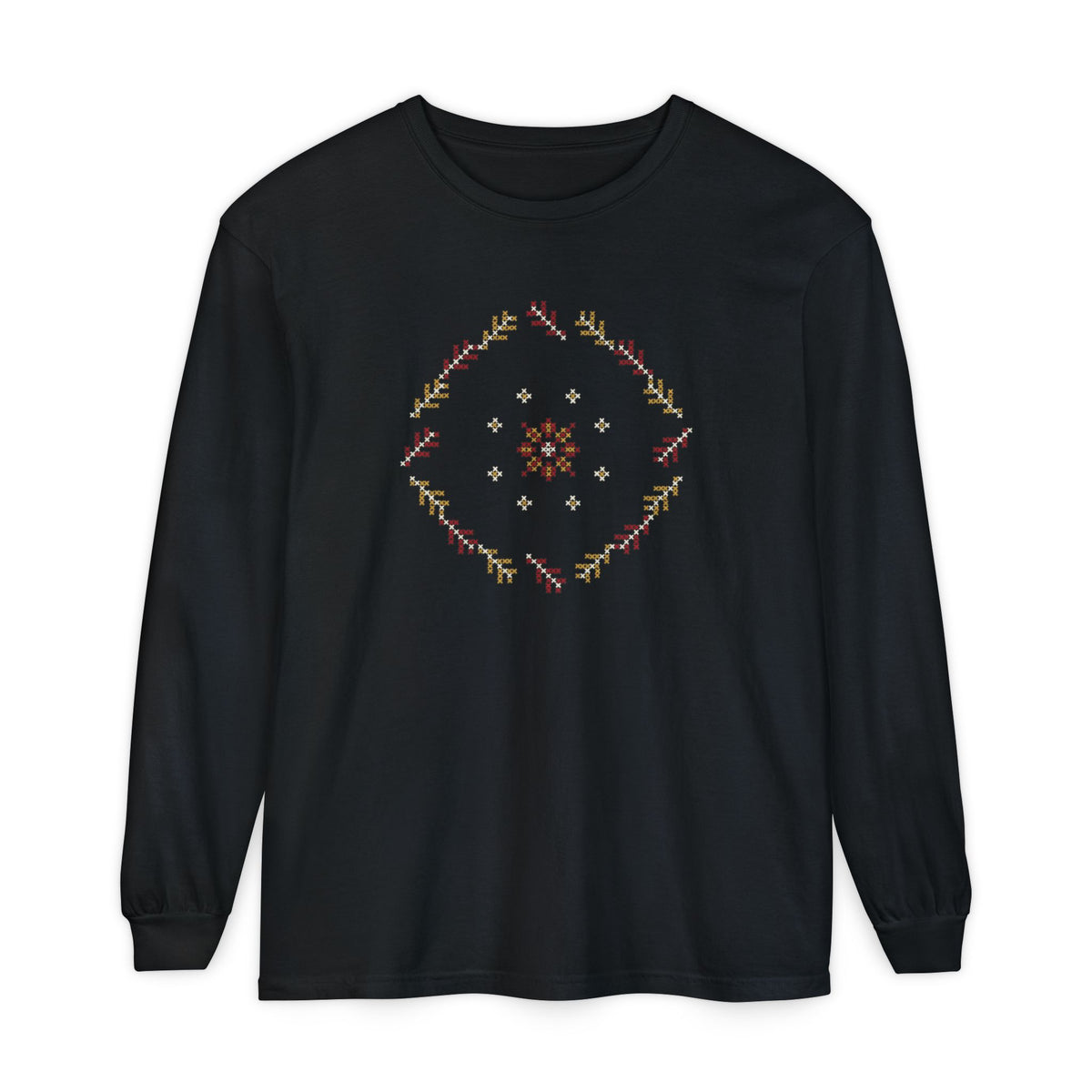 Tatreez Feather Wreath Islamic Heavyweight Long Sleeve Shirt in Black – AdabStars