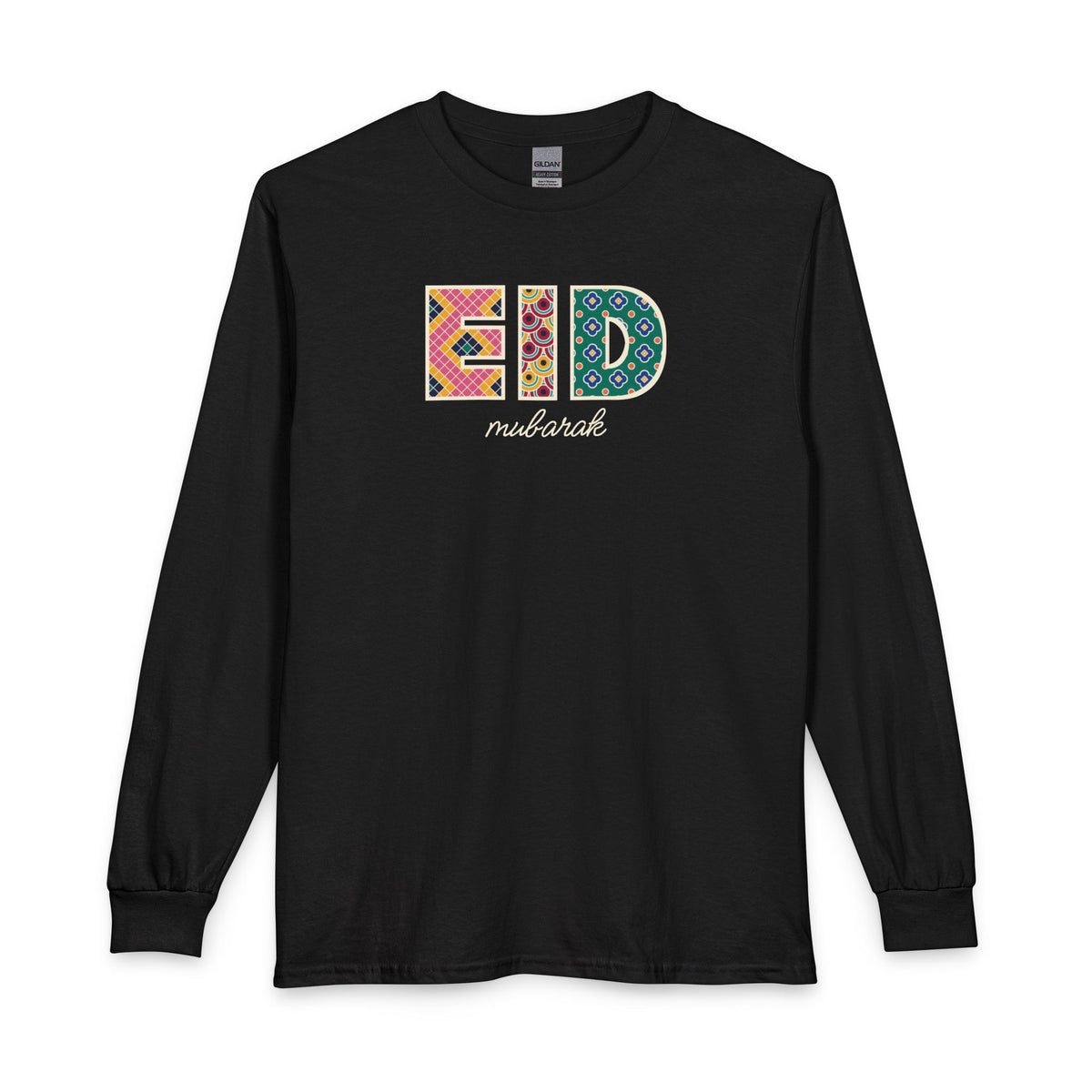 Eid Mubarak Patterned Letters Long Sleeve Shirt in Black – AdabStars