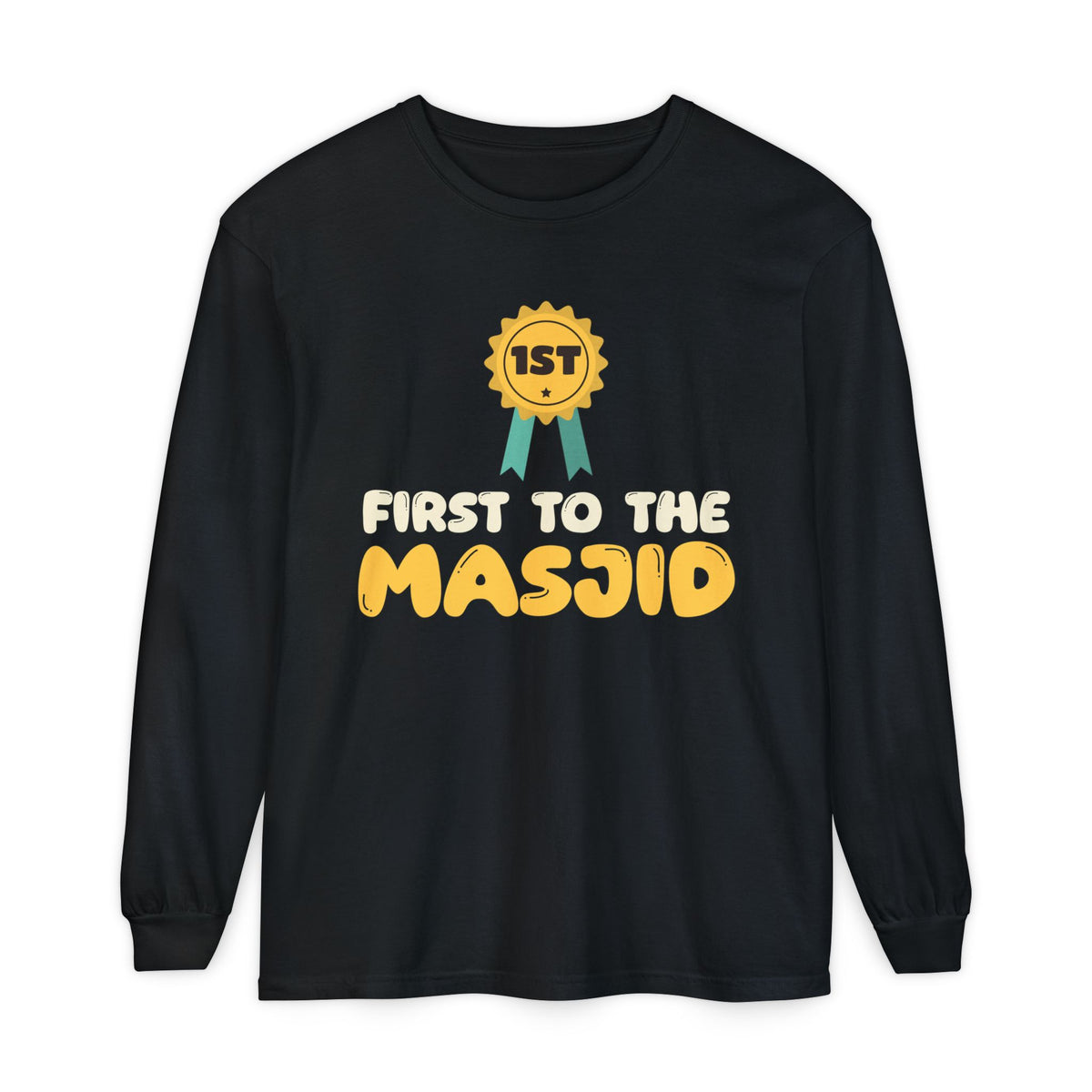 First to the Masjid Islamic Heavyweight Long Sleeve Shirt in Black – AdabStars