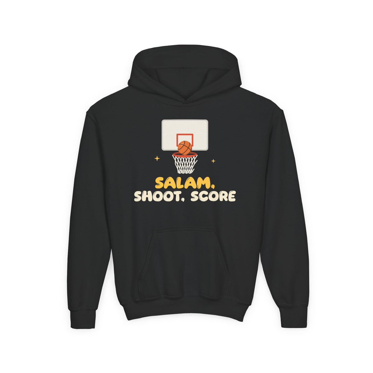 Salam, Shoot, Score Muslim Kids Hoodie | Muslim Kids Basketball Salam Shoot Score Hoop And Net | AdabStars Islamic Kids Apparel