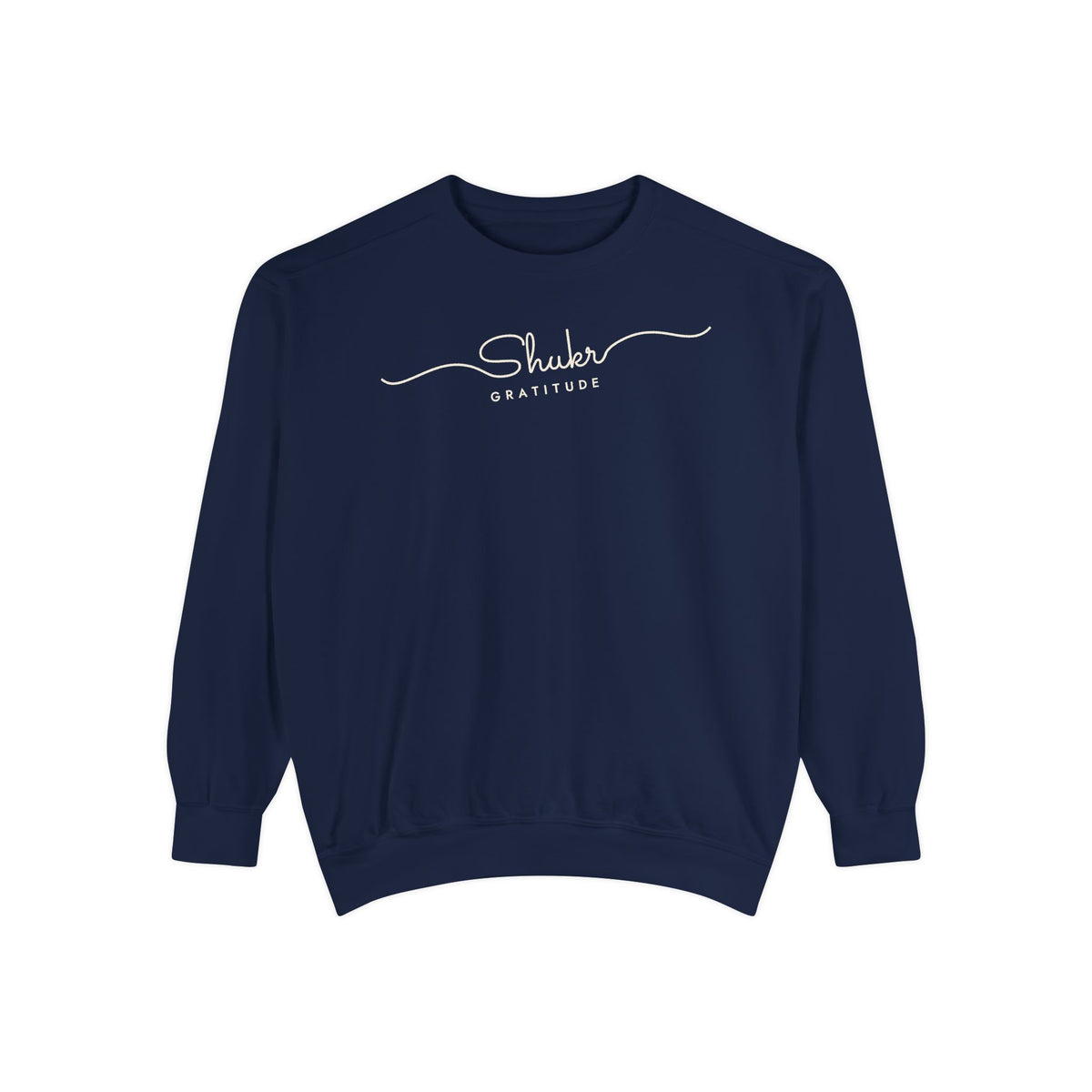 Shukr Fine Line Script Islamic Premium Sweatshirt in True Navy – AdabStars