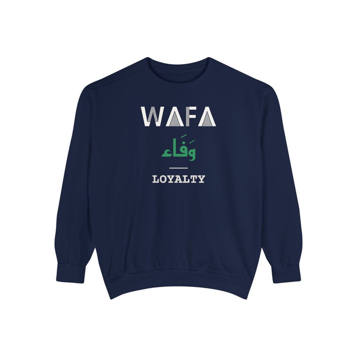 Wafa Dual Language with English Meaning Islamic Premium Sweatshirt in True Navy – AdabStars
