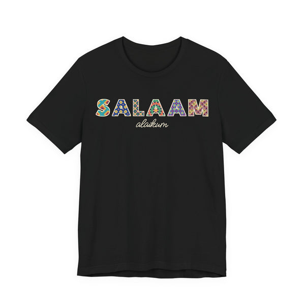 Salaam Patterned Letters Islamic Unisex T-Shirt in Black – AdabStars