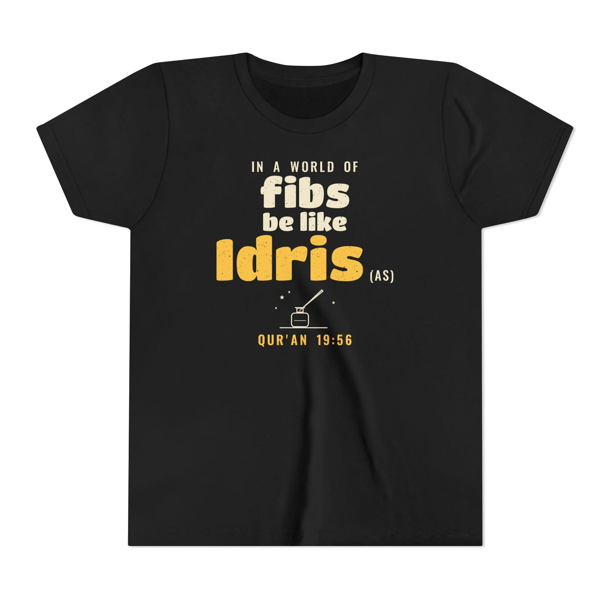 Be Like Idris (AS) Kids Tee | Prophet Idris Truthfulness Story, Qur'an 19:56-57 on the Back | AdabStars