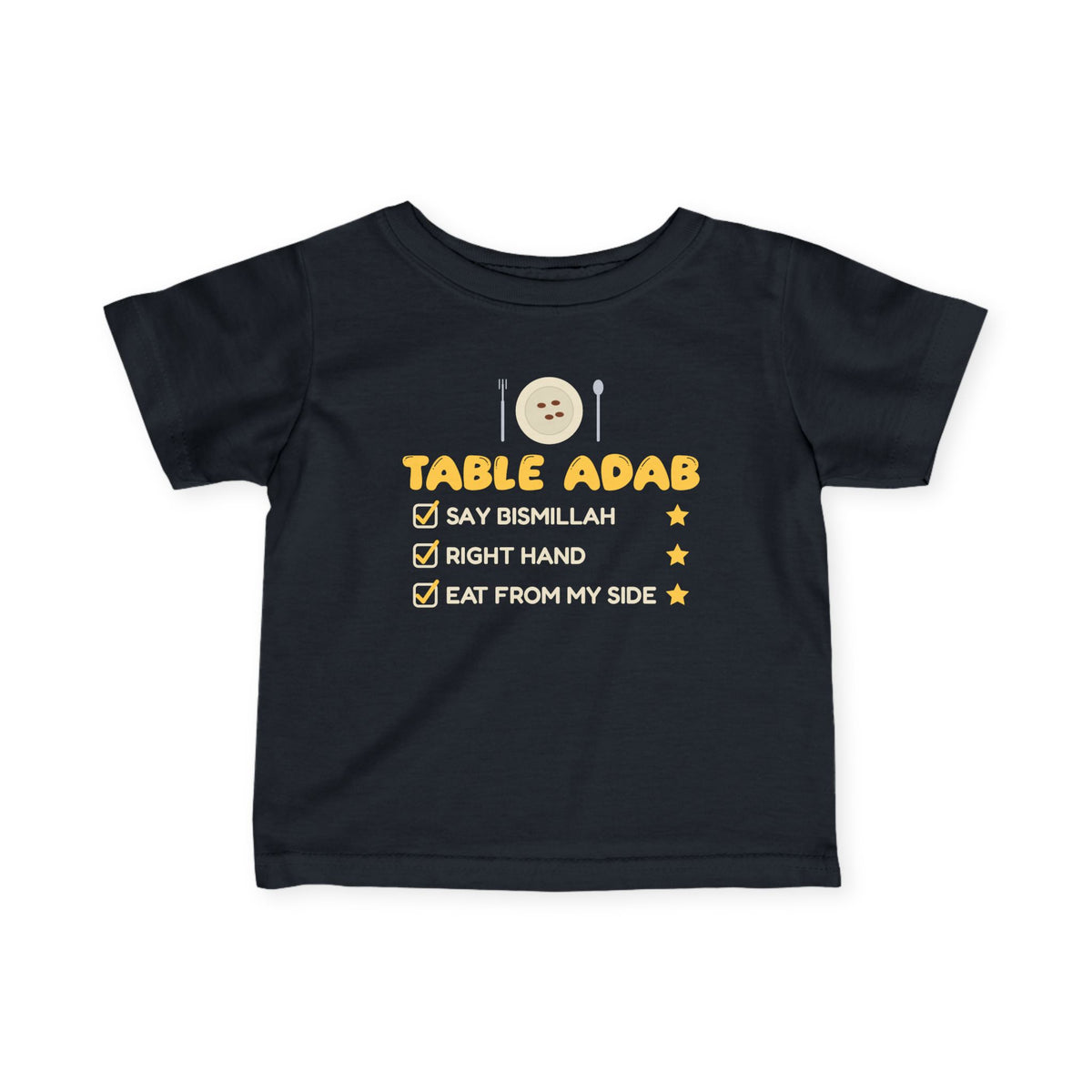 Table Adab Islamic Baby T-Shirt in Black – AdabStars