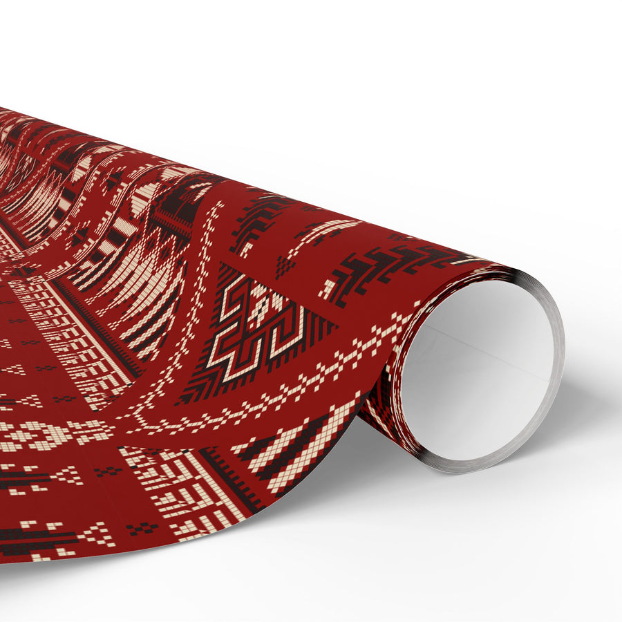 Red Tatreez Palestinian Style Gift Wrapping Paper – Traditional Embroidery Pattern for Eid, Ramadan & Special Occasions