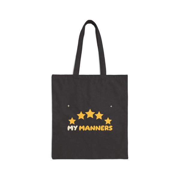 My Manners Rated Canvas Tote Bag in Black, double-sided print – AdabStars