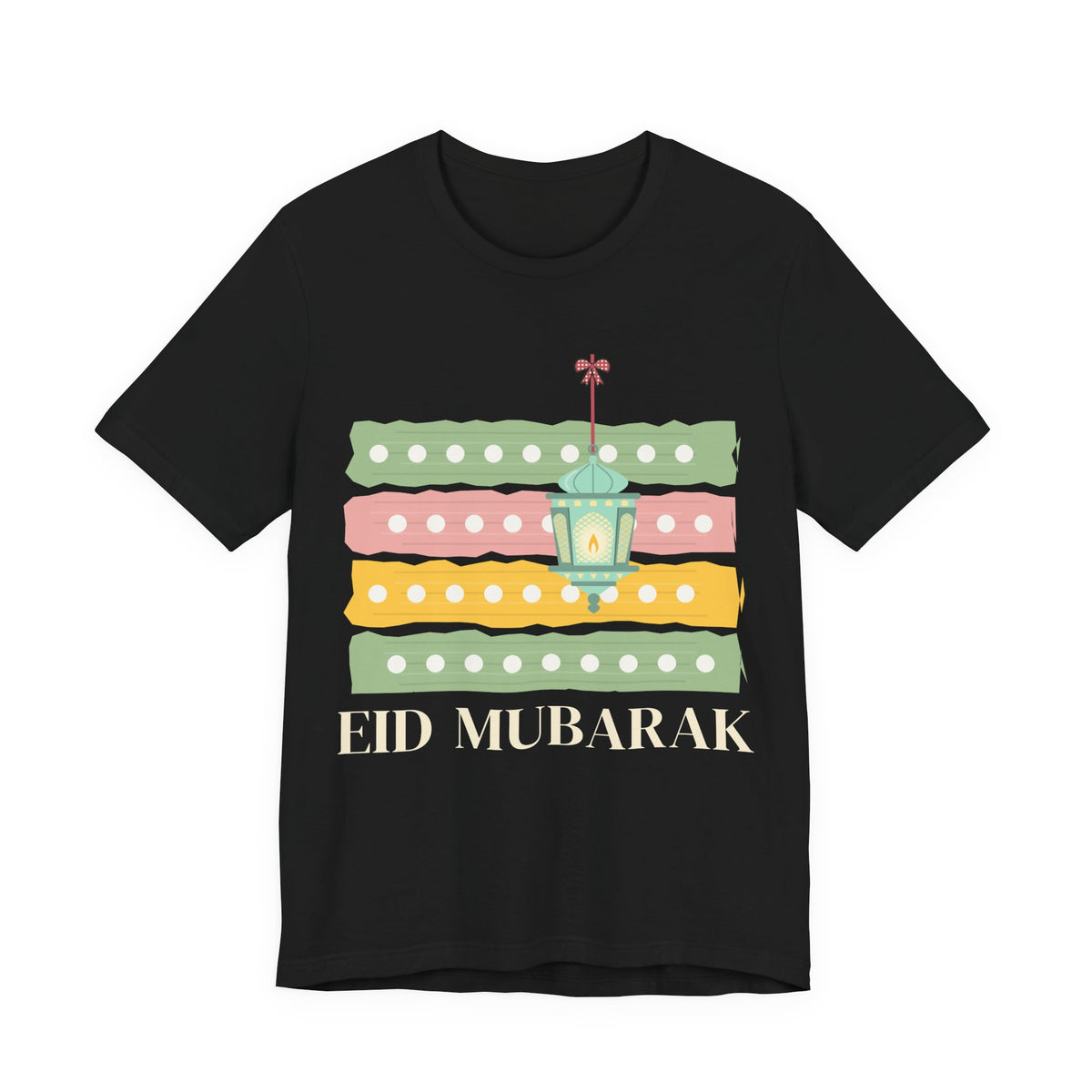 Eid Mubarak Polka Stripes Unisex T-Shirt in Black – AdabStars