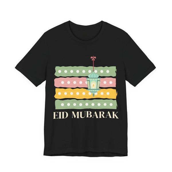 Eid Mubarak Polka Stripes Unisex T-Shirt in Black – AdabStars