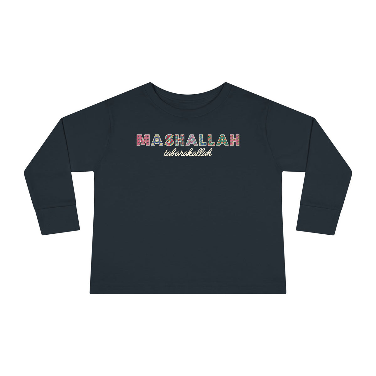 Mashallah Patterned Letters Islamic Toddler Toddler Long Sleeve Shirt in Black – AdabStars