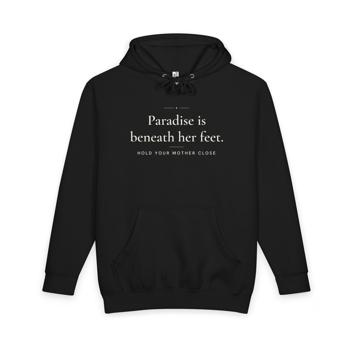 Paradise is beneath her feet Islamic Heavyweight Premium Heavyweight Hoodie in Black, front and back print – AdabStars
