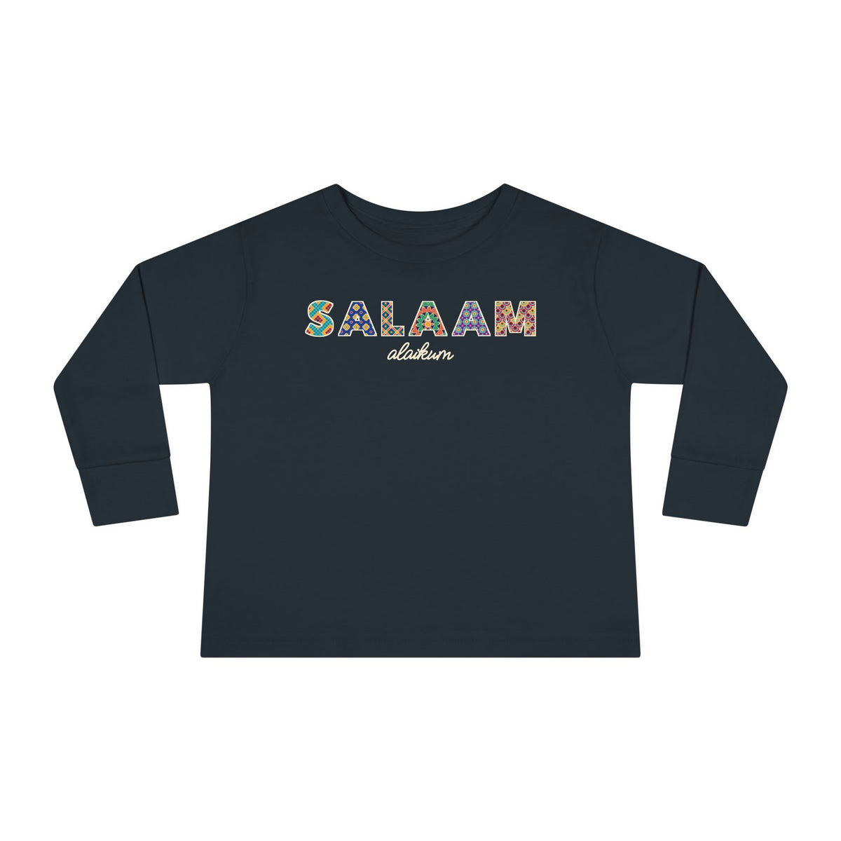 Salaam Patterned Letters Islamic Toddler Toddler Long Sleeve Shirt in Black – AdabStars