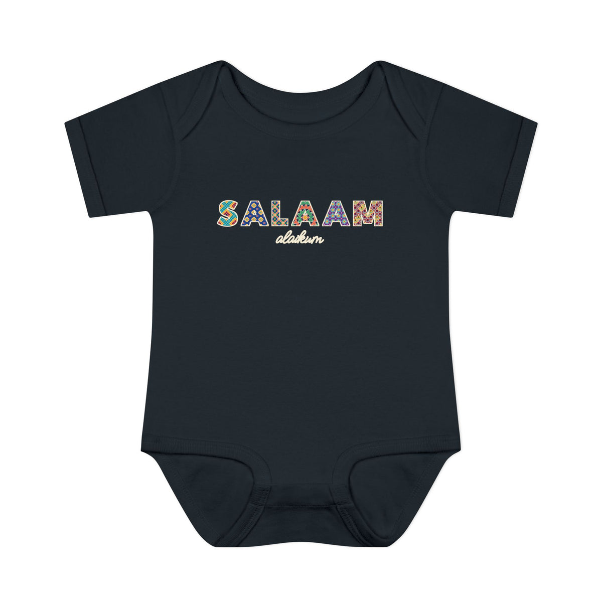 Salaam Patterned Letters Islamic Baby Bodysuit in Black – AdabStars