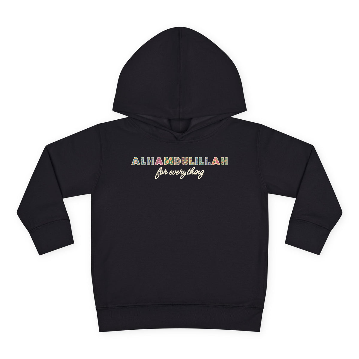 Alhamdulillah Patterned Letters Islamic Toddler Hoodie in Black – AdabStars