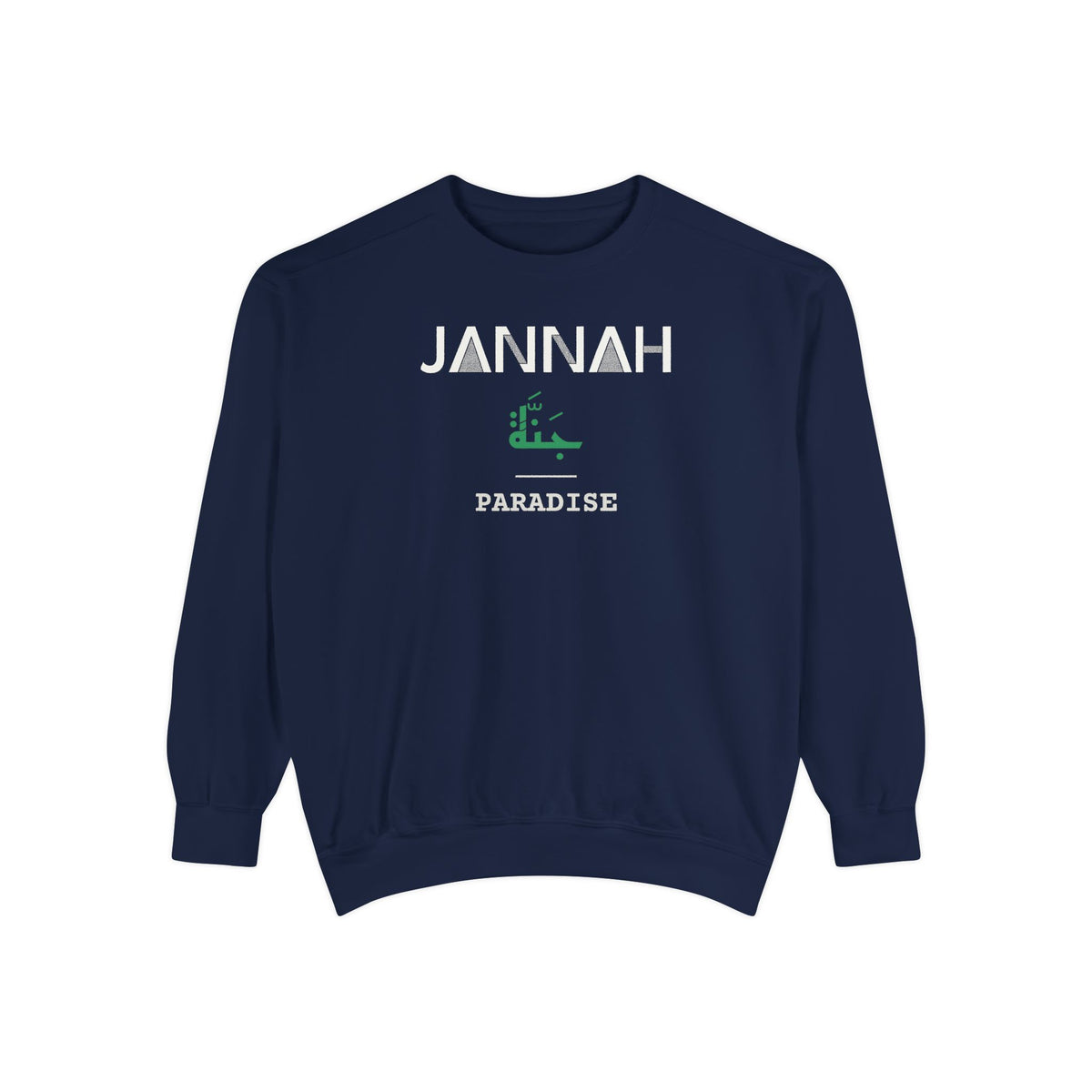 Jannah Dual Language with English Meaning Islamic Premium Sweatshirt in True Navy – AdabStars