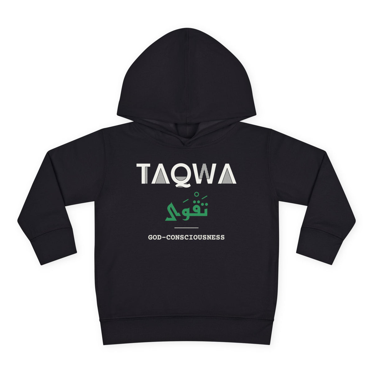 Taqwa Dual Language with English Meaning Islamic Toddler Hoodie in Black – AdabStars