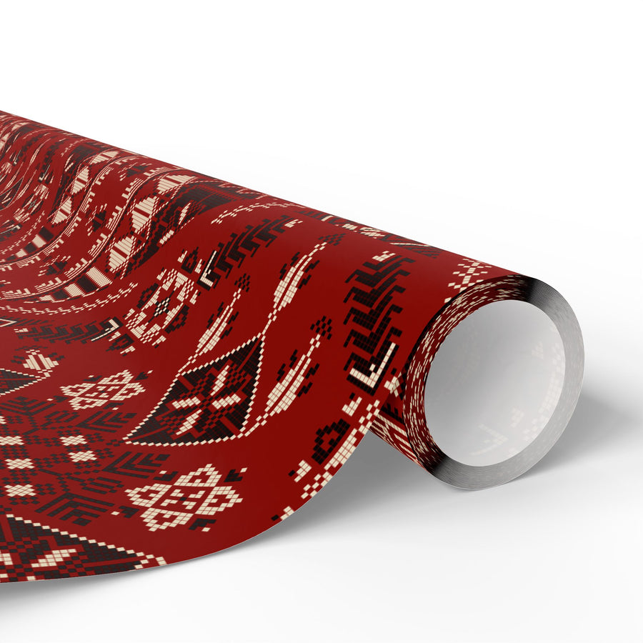 Red Tatreez Palestinian Style Gift Wrapping Paper – Traditional Embroidery Pattern for Eid, Ramadan & Special Occasions