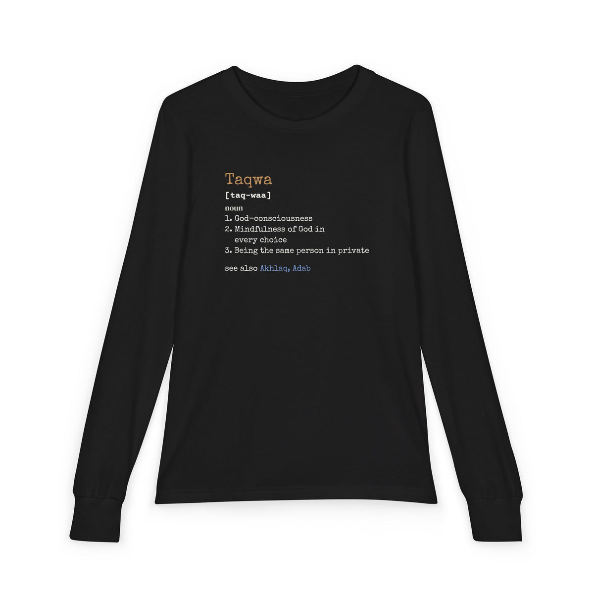 Taqwa Definition Islamic Kids Kids Long Sleeve Shirt in Black – AdabStars