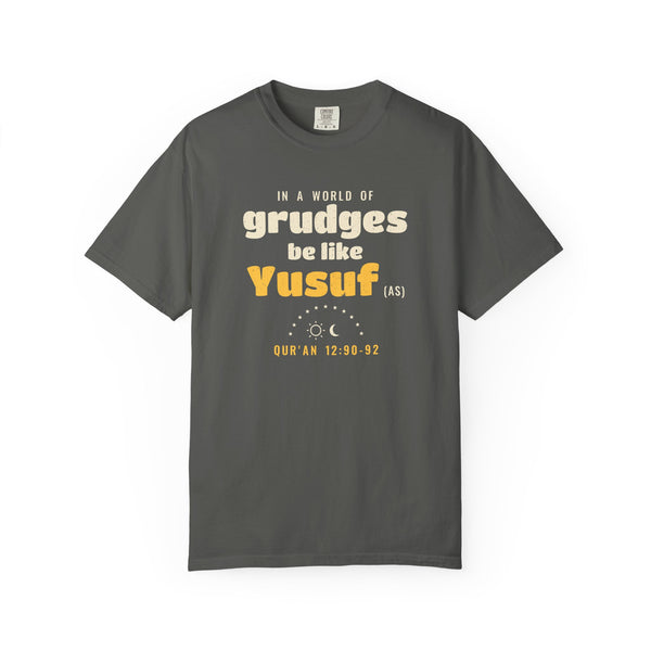 Be Like Yusuf (AS) Heavyweight Tee | Prophet Yusuf (Joseph) Forgiveness Story, Qur'an 12:90-92 on the Back | AdabStars