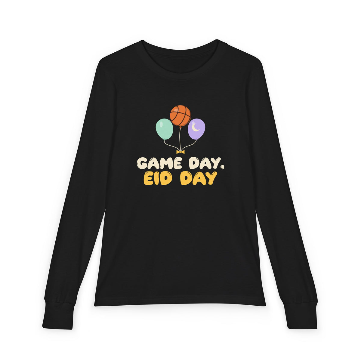 Game Day, Eid Day Kids Long Sleeve Shirt | Basketball Game Day Kids Balloons Celebration Muslim | AdabStars Islamic Kids Apparel