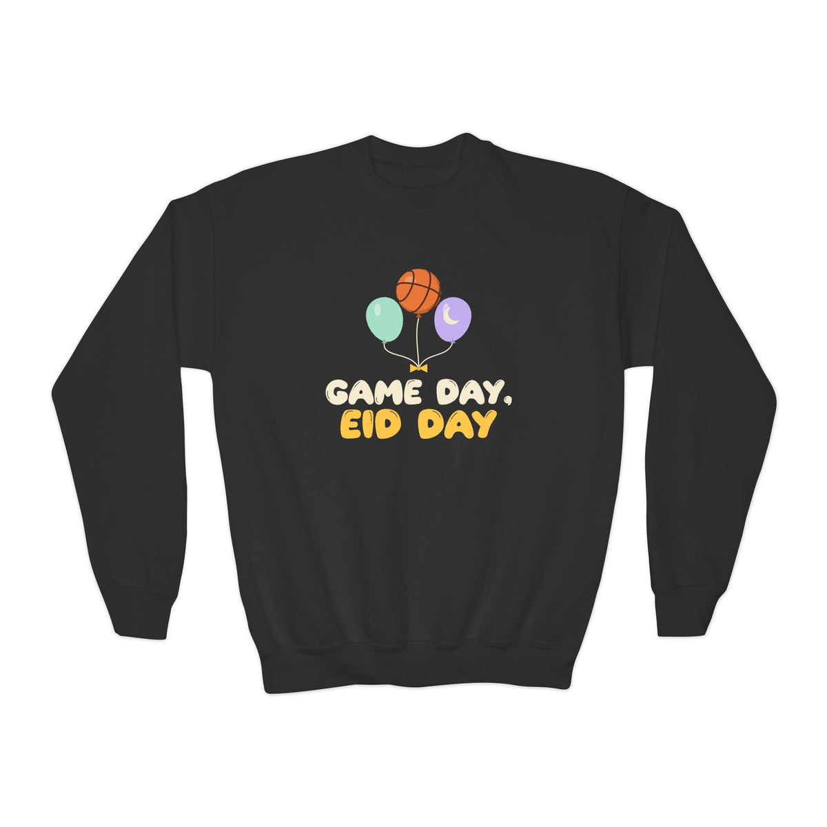 Game Day, Eid Day Kids Sweatshirt | Basketball Game Day Kids Balloons Celebration Muslim | AdabStars Islamic Kids Apparel