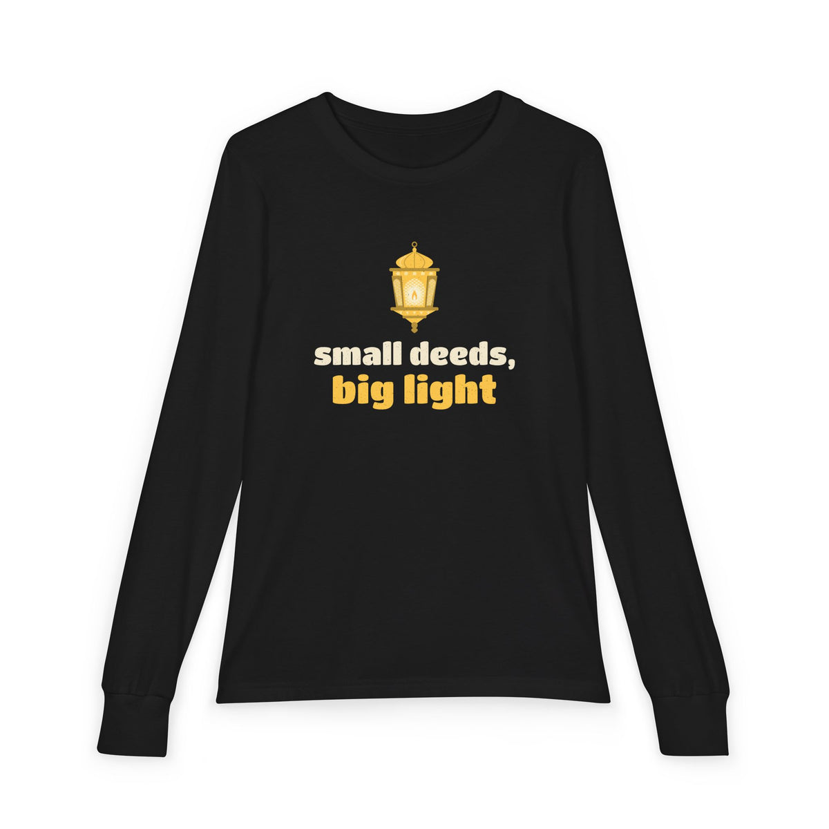 Small Deeds, Big Light Ramadan Kids Long Sleeve Shirt | Deeds Big Light Ramadan Kindness Lantern Good Habits | AdabStars Islamic Apparel