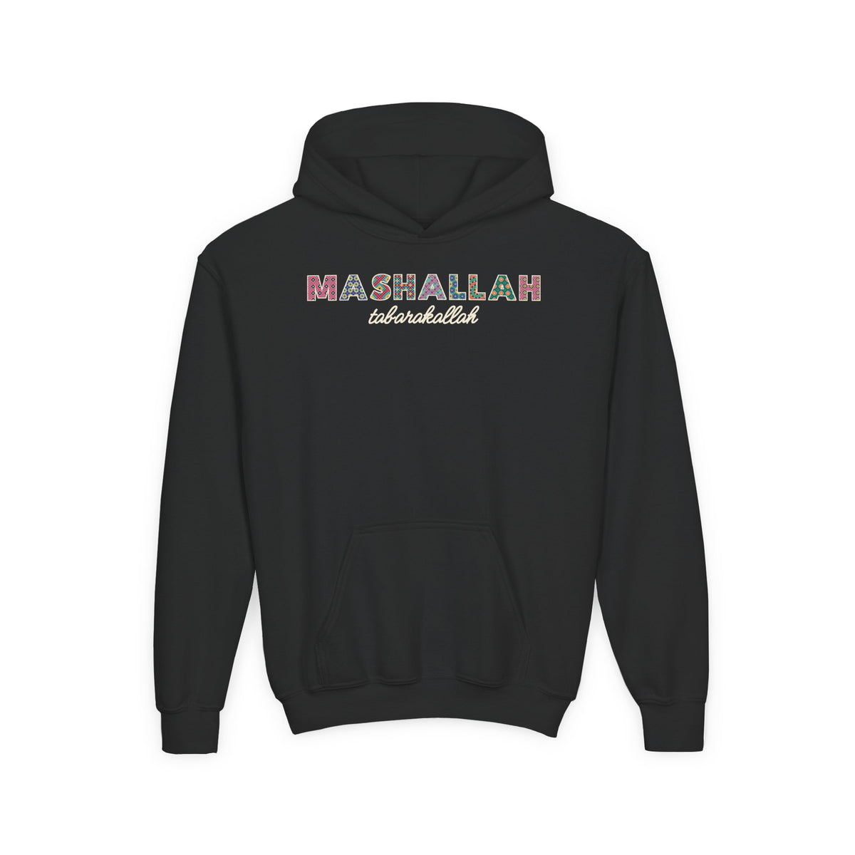 Mashallah Patterned Letters Islamic Kids Hoodie in Black – AdabStars