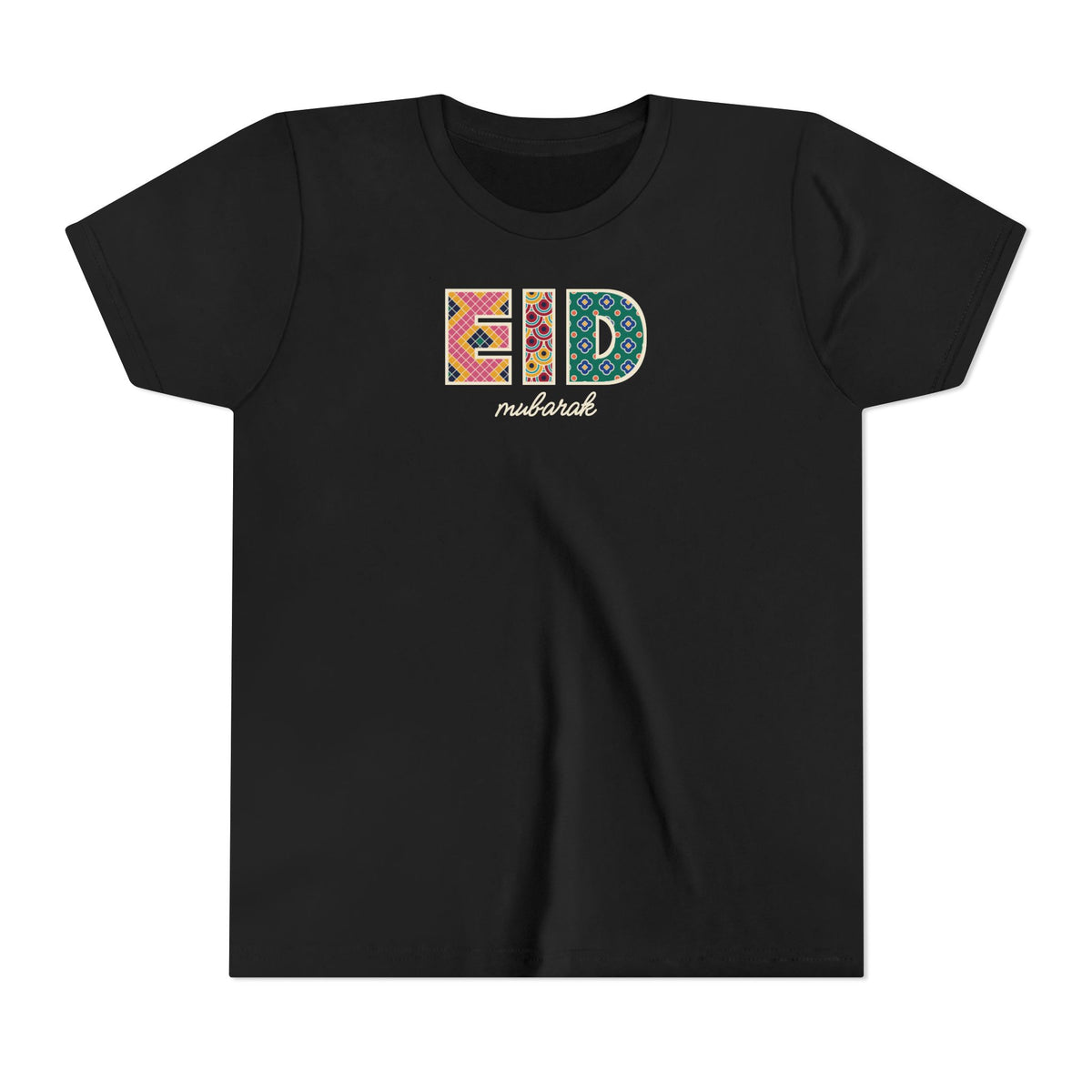 Eid Mubarak Patterned Letters Kids T-Shirt in Black – AdabStars