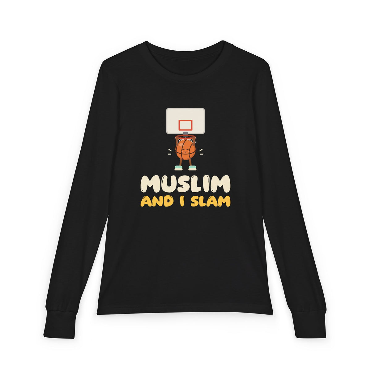 Muslim And I Slam Muslim Kids Long Sleeve Shirt | Kids Basketball Rhyme Dunking Ball Pun | AdabStars Islamic Kids Apparel