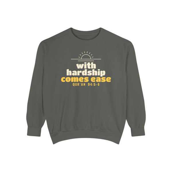 With Hardship Comes Ease Sweatshirt, Front Print | Surah Ash-Sharh Qur'an 94:5-6 Islamic Reminder | AdabStars