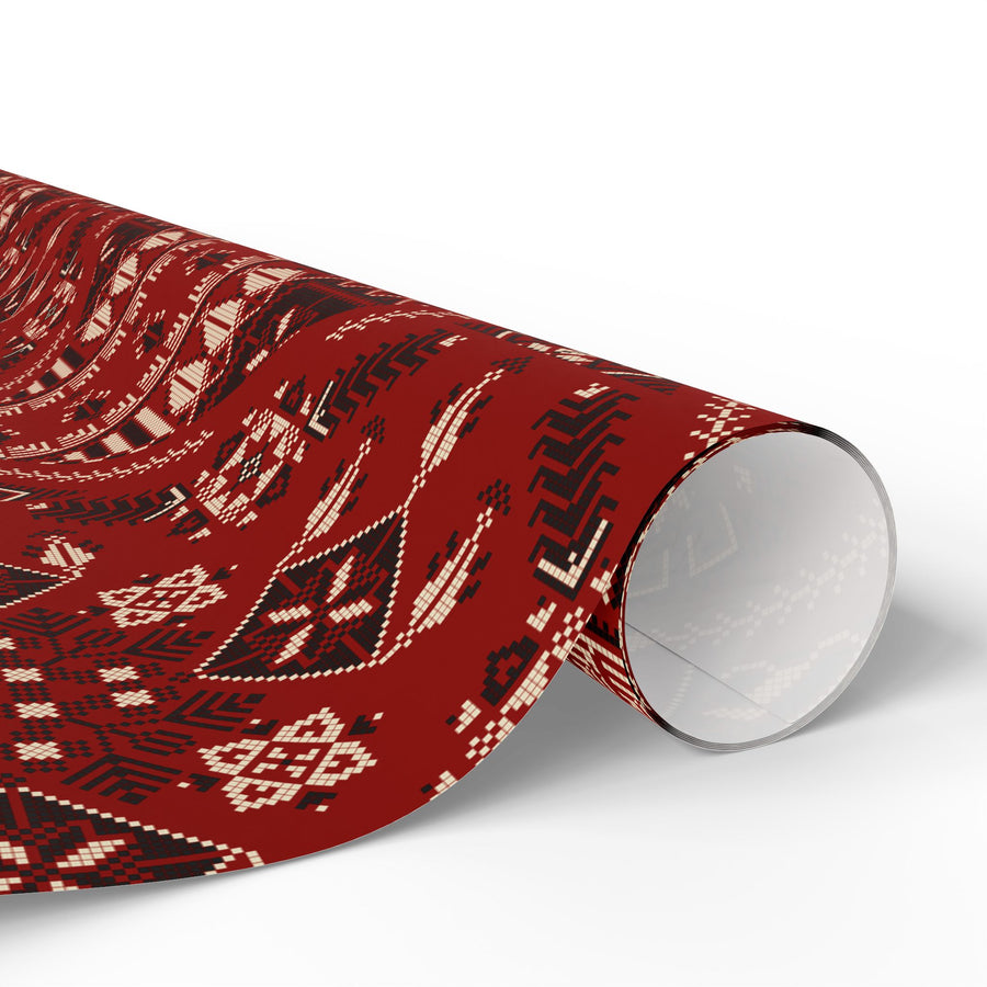 Red Tatreez Palestinian Style Gift Wrapping Paper – Traditional Embroidery Pattern for Eid, Ramadan & Special Occasions