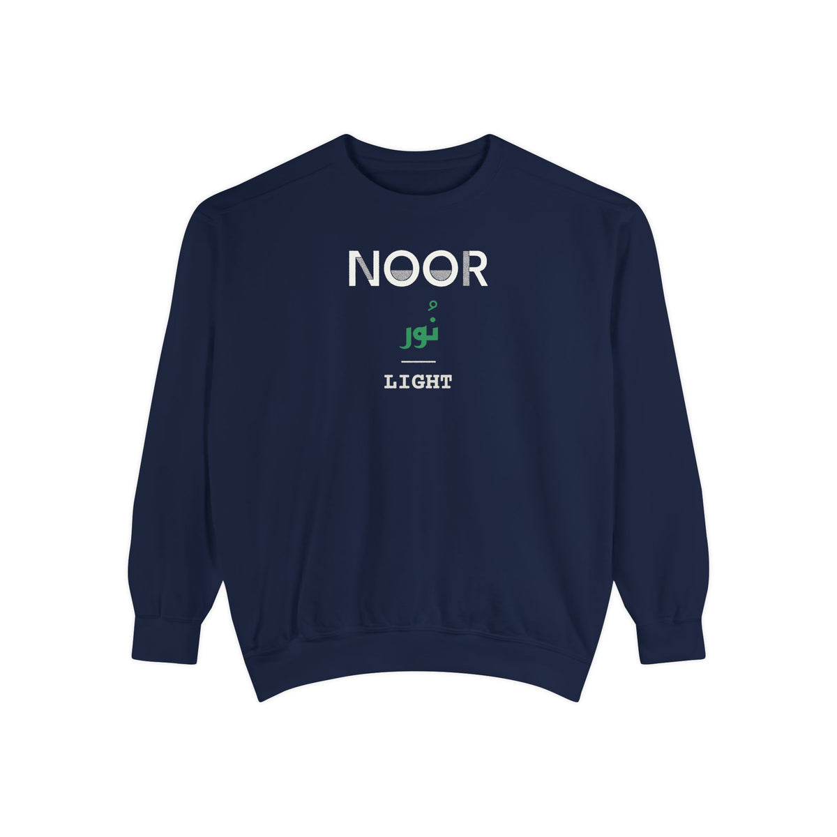 Noor Dual Language with English Meaning Islamic Premium Sweatshirt in True Navy – AdabStars