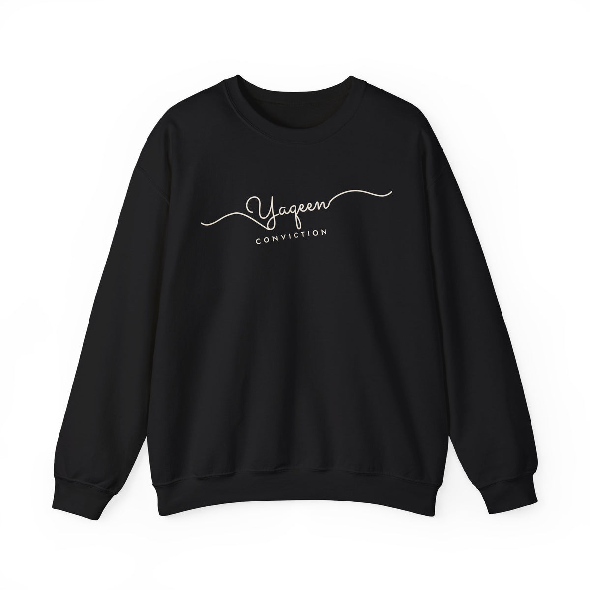 Yaqeen Fine Line Script Islamic Crewneck Sweatshirt in Black – AdabStars