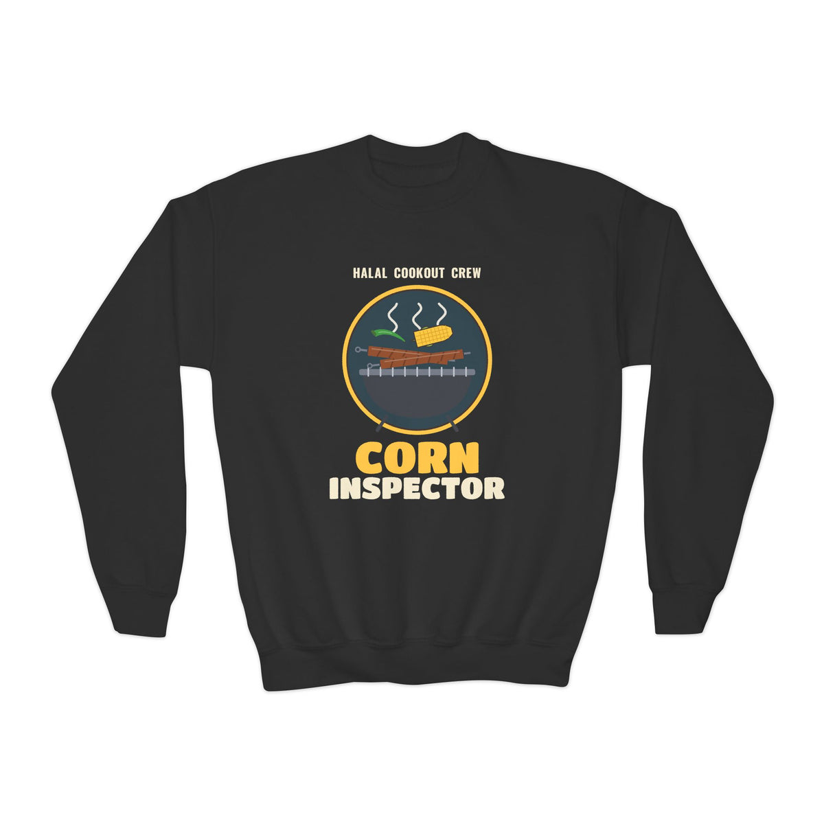 Corn Inspector Halal Cookout Kids Sweatshirt in Black – AdabStars