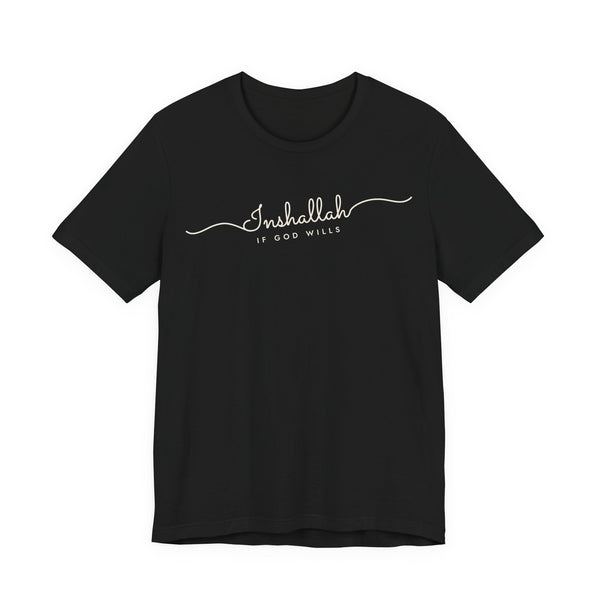 Inshallah Fine Line Script Islamic Unisex T-Shirt in Black – AdabStars