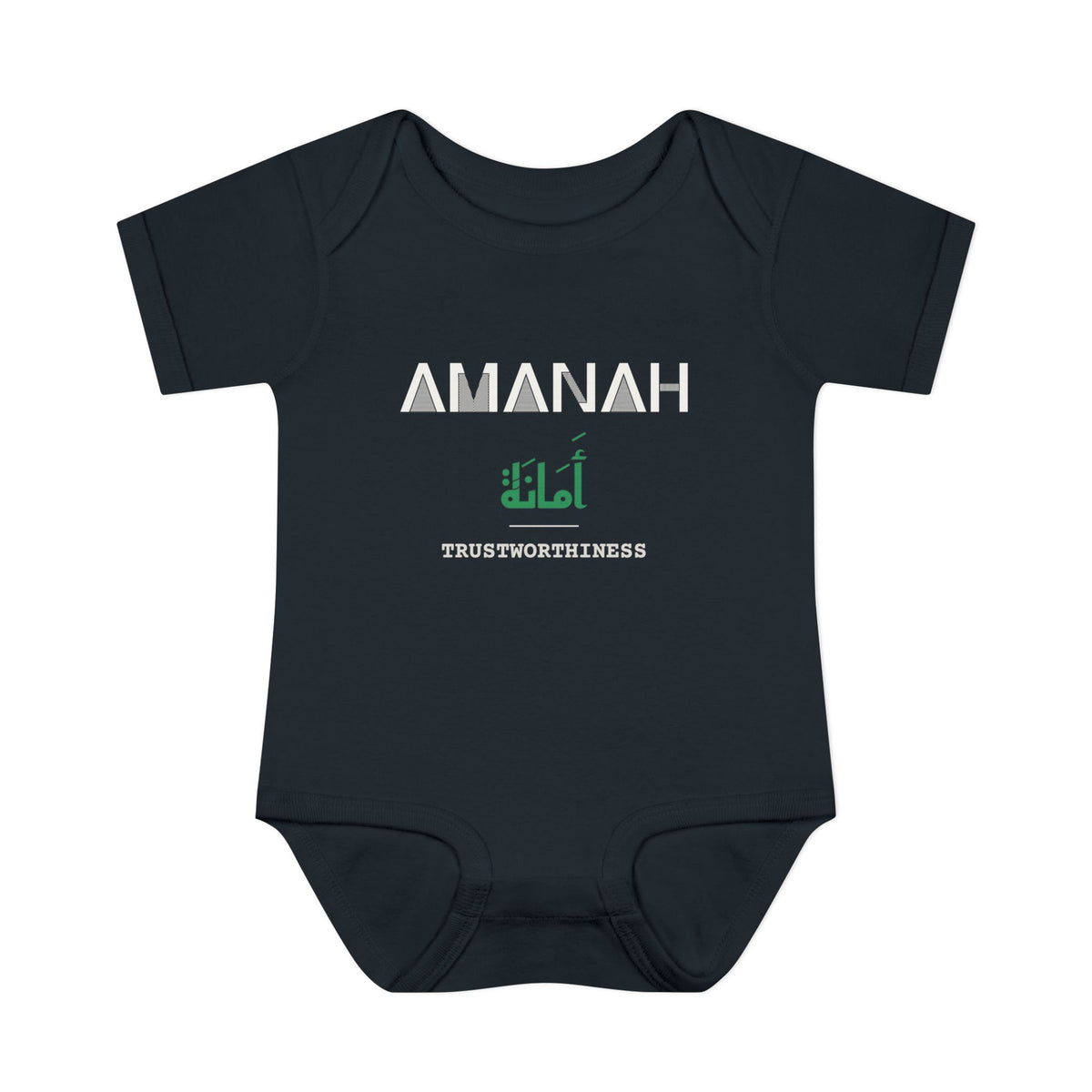 Amanah Dual Language with English Meaning Islamic Baby Bodysuit in Black – AdabStars