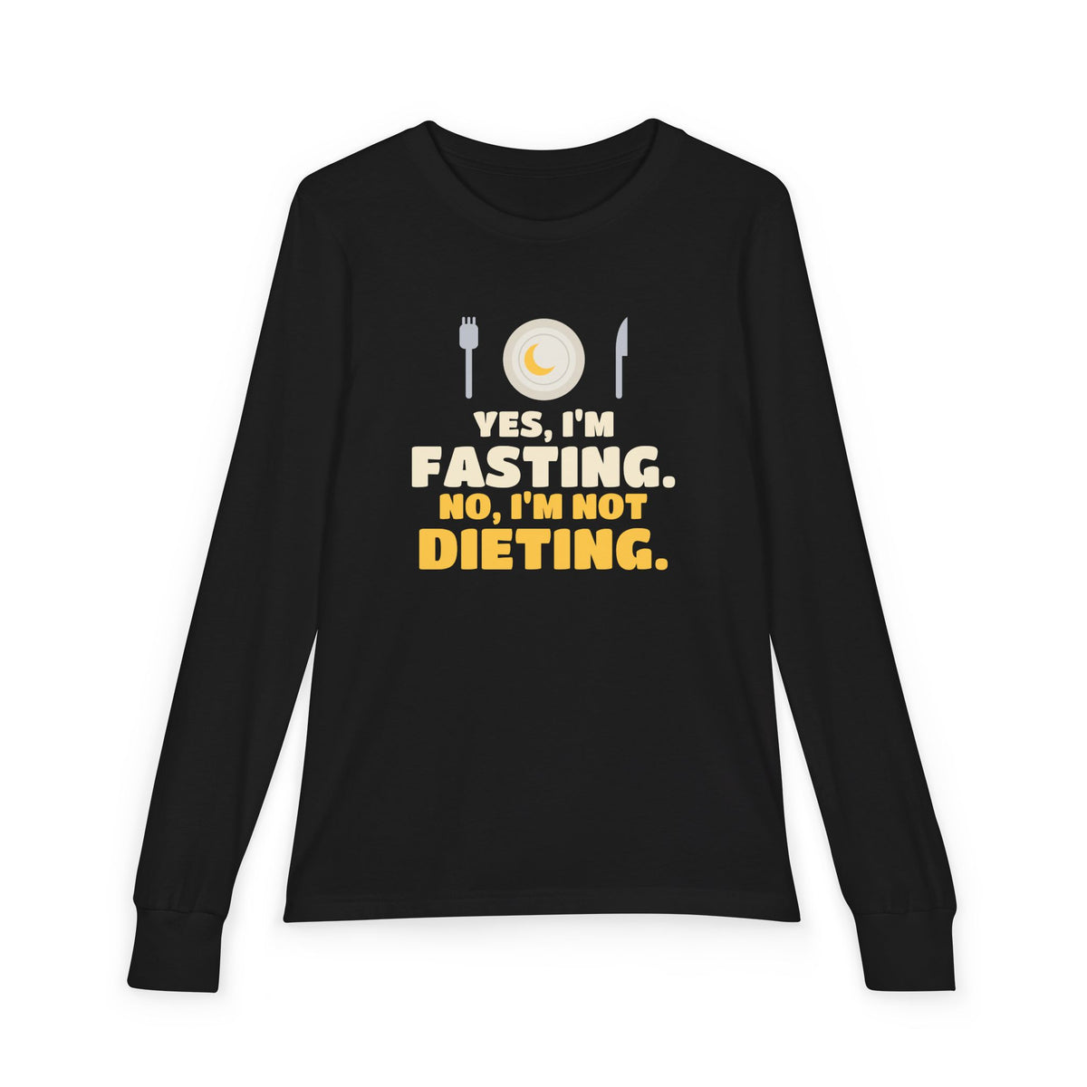 Yes I'm Fasting, No I'm Not Dieting Kids Kids Long Sleeve Shirt in Black – AdabStars
