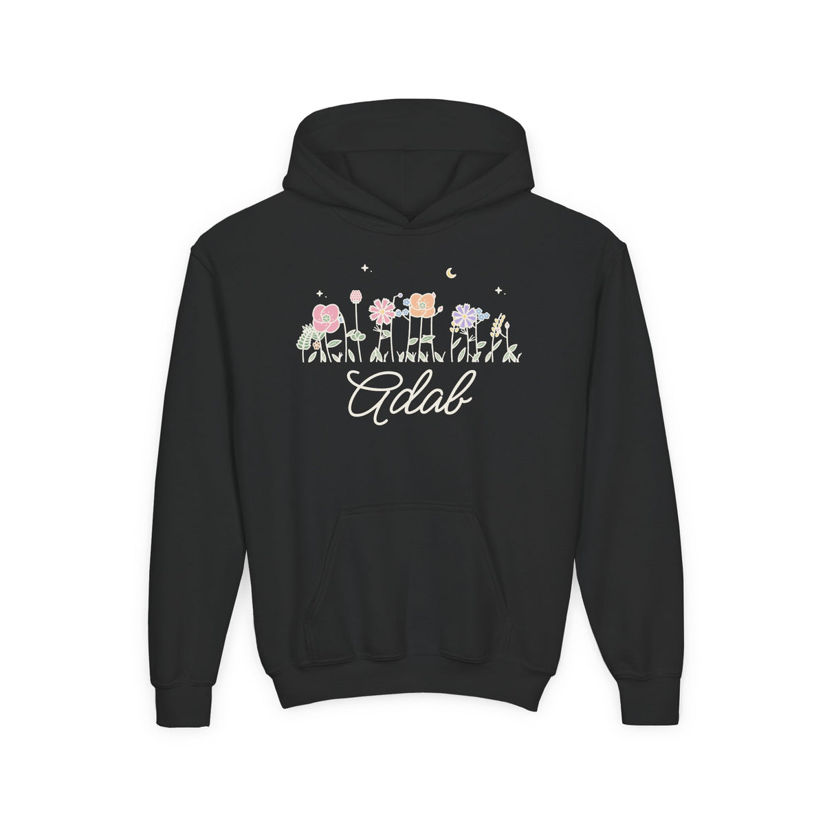 Adab Meadow Flowers Islamic Kids Hoodie in Black – AdabStars