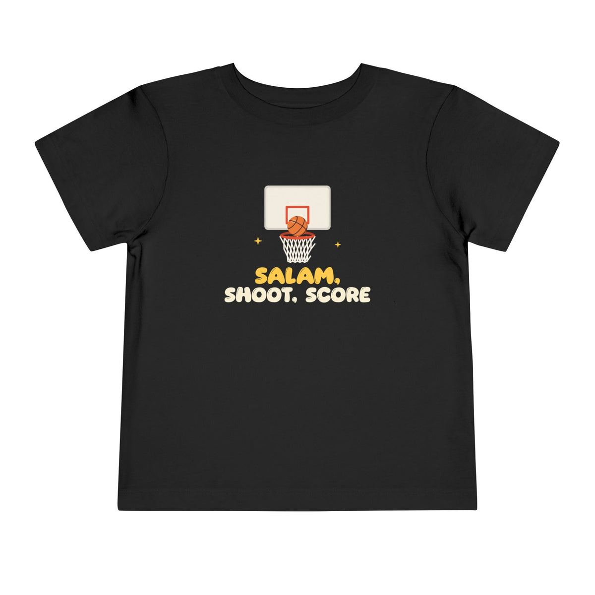Salam, Shoot, Score Muslim Toddler Tee | Muslim Kids Basketball Salam Shoot Score Hoop And Net | AdabStars Islamic Kids Apparel